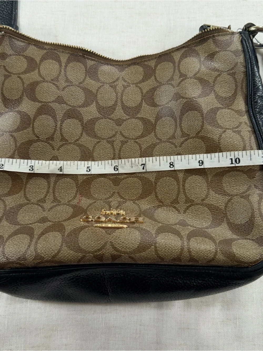 Coach Brown Signature Canvas Crossbody with Black Trim and Gold Hardware